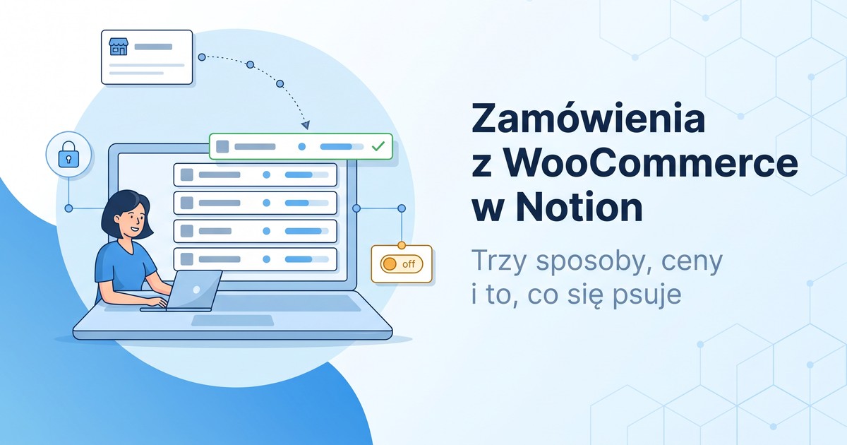 Ilustracja: laptop z tablicą bazy danych, do której po łuku wlatuje karta zamówienia ze sklepu i ląduje jako zielony wiersz z ptaszkiem; obok karta z wyłączonym przełącznikiem i kłódka.