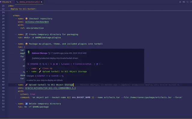 Automatyzacja wdrożeń WordPress przez GitHub Actions na Oracle Cloud — zrzut ekranu 1 z 1